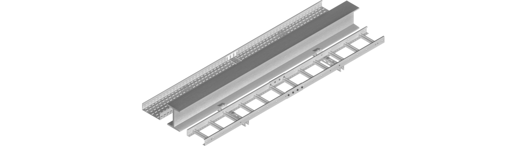 43-1 - Kabelski kanal in kabelska lestev pritrjena na I profil s pomočjo natičnih kosov UDC