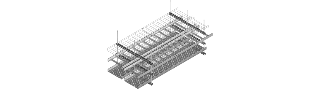 73-1 - Kabelski kanali, mrežni kanali in lestve obešeni iz stropa s pomočjo navojnih palic in profilov